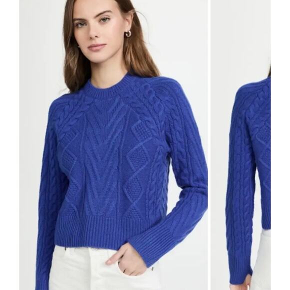 Rag & Bone Blue 100% Cashmere Pierce Cable Knit Sweater Size Medium Fisherman - Picture 1 of 8